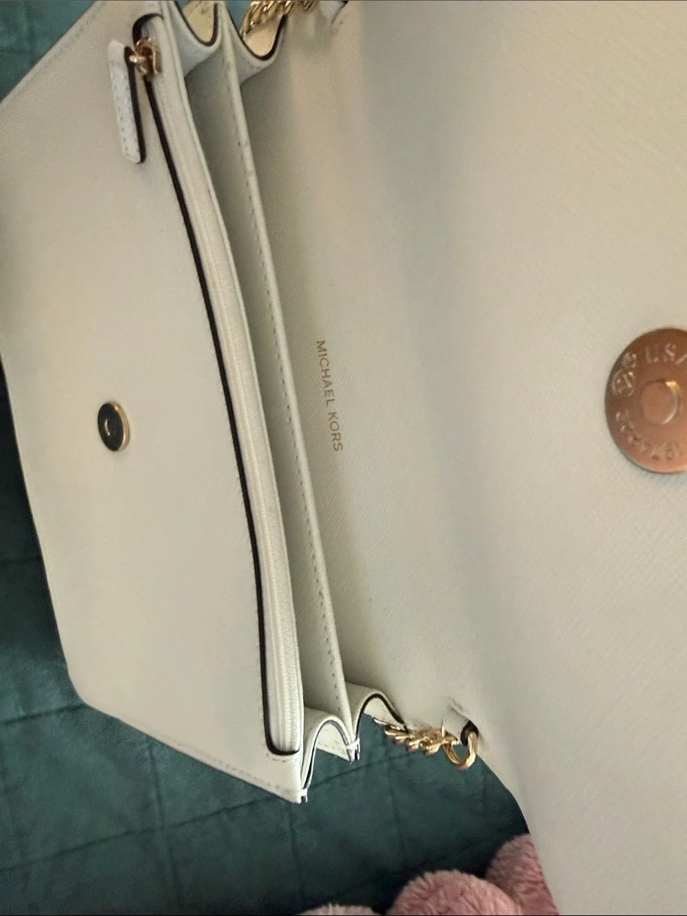 Michael Kors Two-Tone Leather Crossbody Bag in Taupe and White